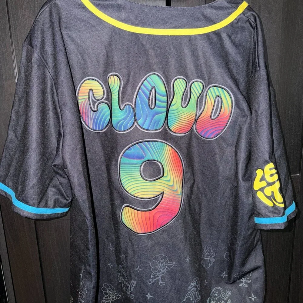 Levity Cloud 9 Black and Rainbow Rave EDM Festival Baseball Jersey Size XL - Picture 6 of 7